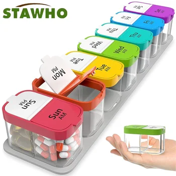 초대형 주간 알약 정리함, 하루 2 회 알약 상자, 7 일 암 PM, 일일 약 보관 비타민 및 노인 보충제