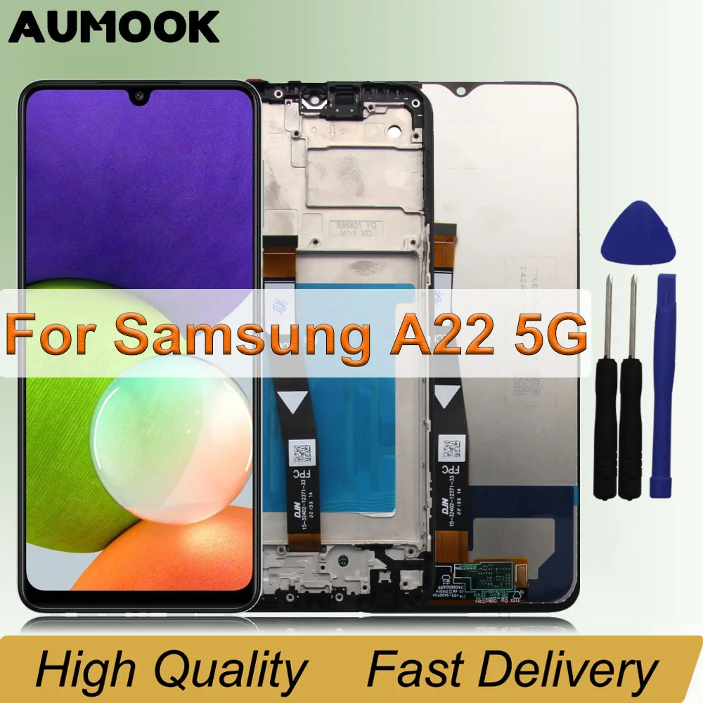شاشة LCD 6.6 بوصة لهاتف سامسونج جالاكسي A22 5G SM-A226B/DS مجموعة المحولات الرقمية لشاشة تعمل بلمس مع إطار لـ A226 A226B A226BR A226L
