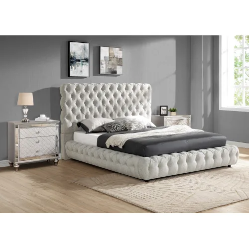 

！@Modern Contemporary Luxurious Eco-Friendly Upholstered Queen Bed Tufted Headboard Footboard Queen Size Bedroom Furniture Gray
