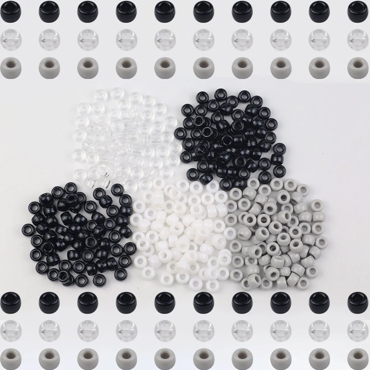 6x9mm 200-1000pcs Round Acrylic Black White Grey Spacer Loose Pony Beads For Jewelry Making DIY Hair Braids Bracelets Necklaces