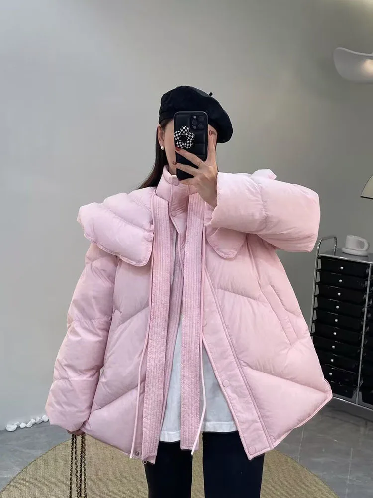 Navy Doll Collar Winter Down Jacket Women Overcoat Thick 90% White Duck Down Coat Casual Korean Fashion Parka