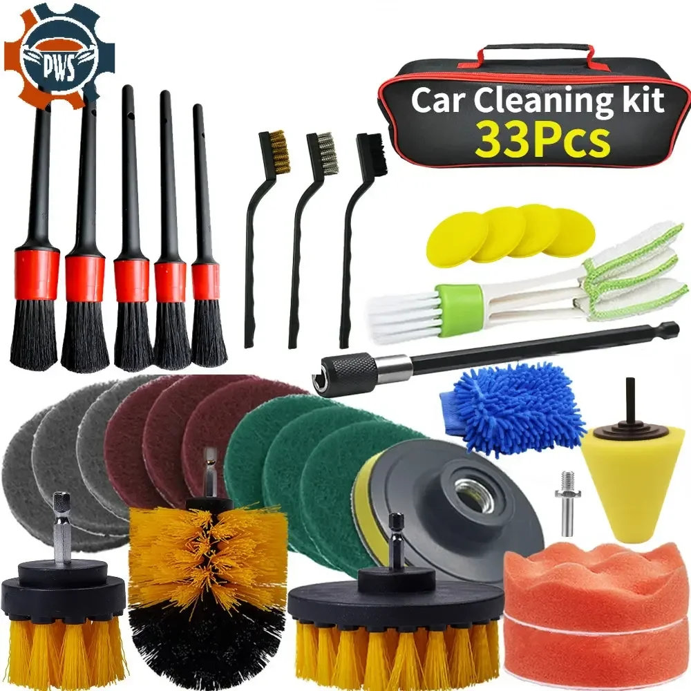 

Auto Detailing Brush Set Power Scrubber Drill Brushes Car Detail Brush For Air Vents Car Polish Pad For Tire Rim Cleaning