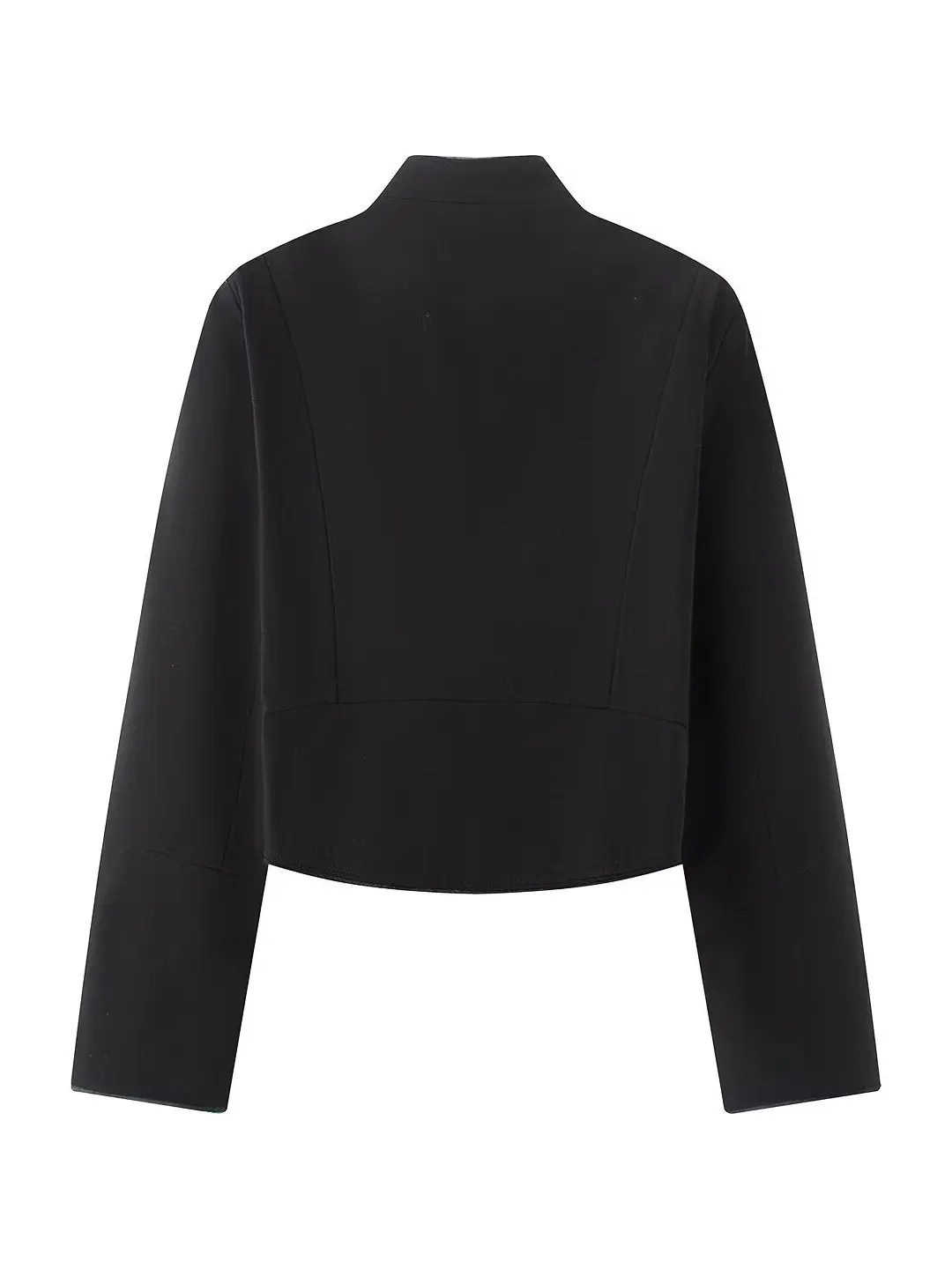 Women's Long Sleeve Short Jacket Chinese Style Stand Collar Rope Knot Button Decorative Frayed  Small Top Polyester Fiber