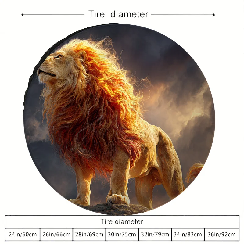 Majestic Lion Peak Graphic Polyester Spare Tire Cover Durable Off-Road SUV Wheel Protector