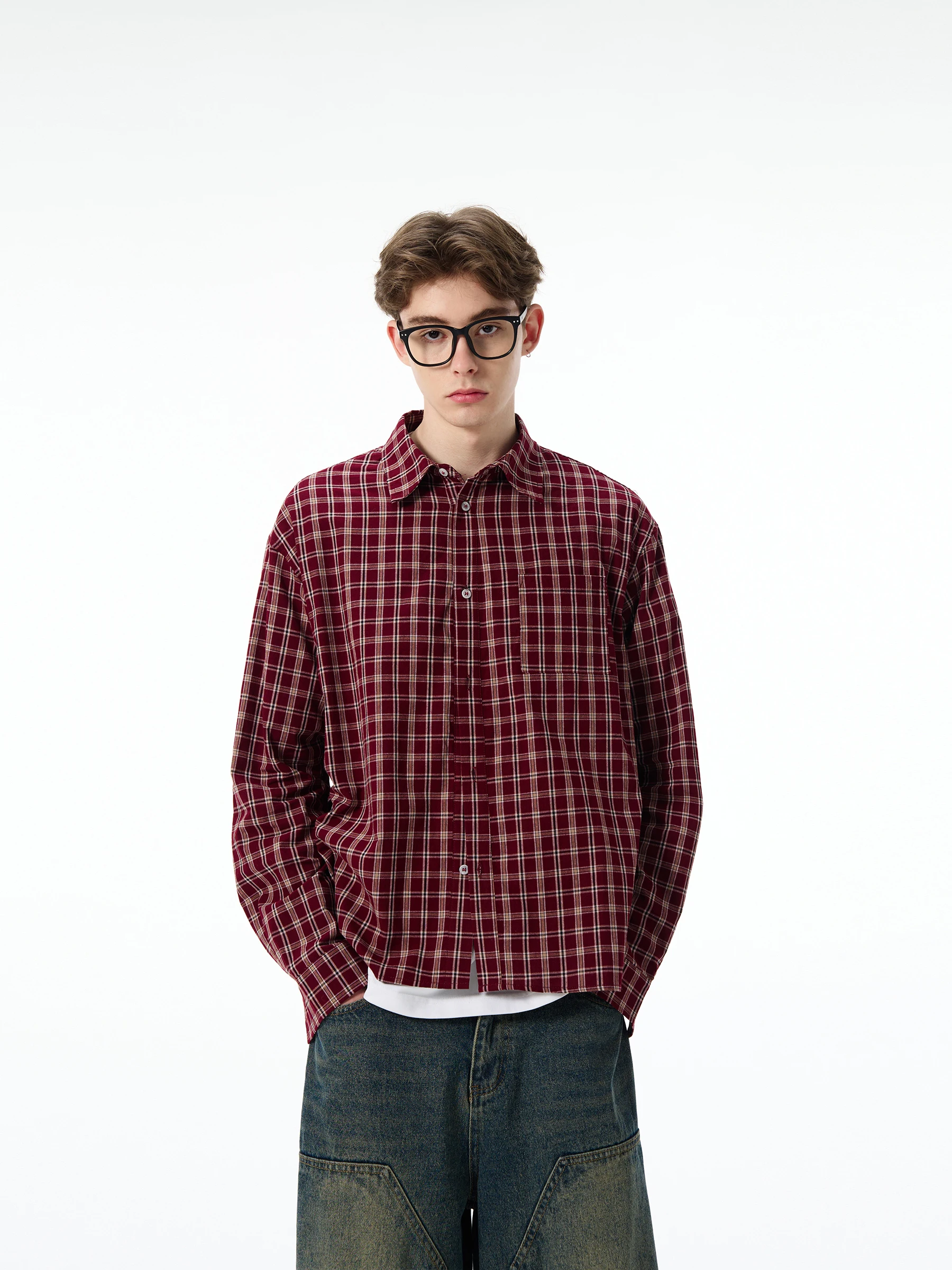 

MADWITCH весна осень американский ретро красный клетчатый irt мужской женский свободный повседневный длинный свек универсальный irt Jaet