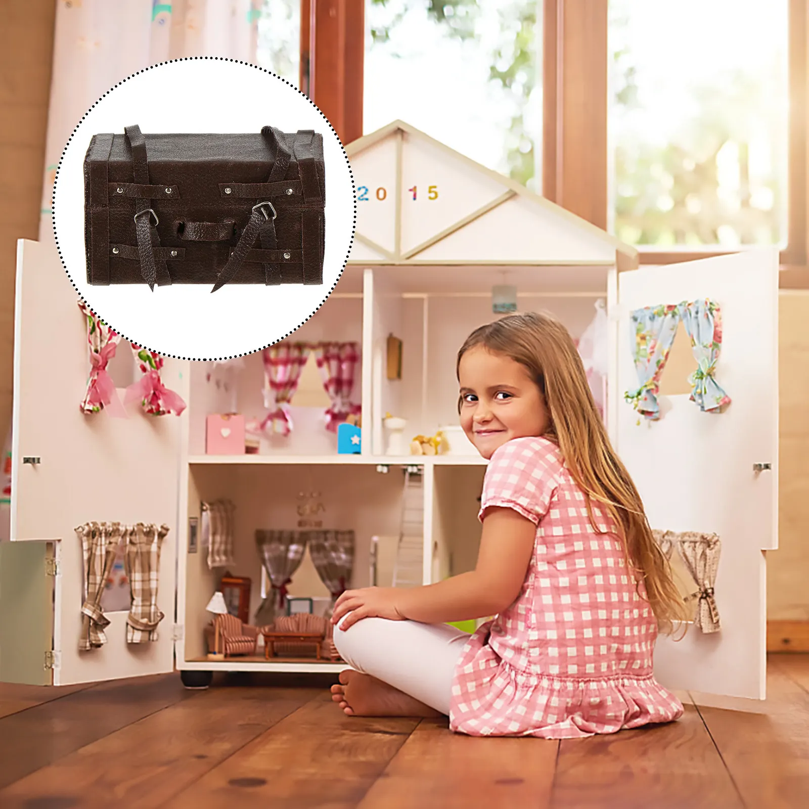 

1Pcs Mini Wooden Dollhouse Trunk Vintage Style Miniature Suitcase Accessories for Mini Furniture Decoration and Pretend Play