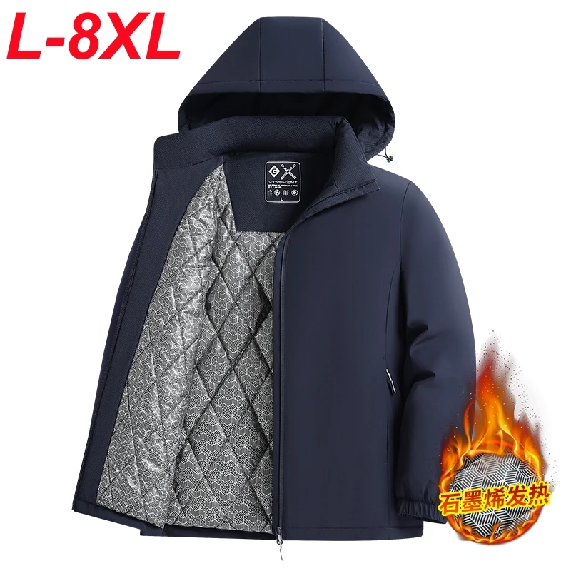 

Plus Size Men Winter Parka Down Cotton Thick Warm Hooded Coat Male Hat Detachable 8xl 7xl 6xl Plush Jacket Work Outwear