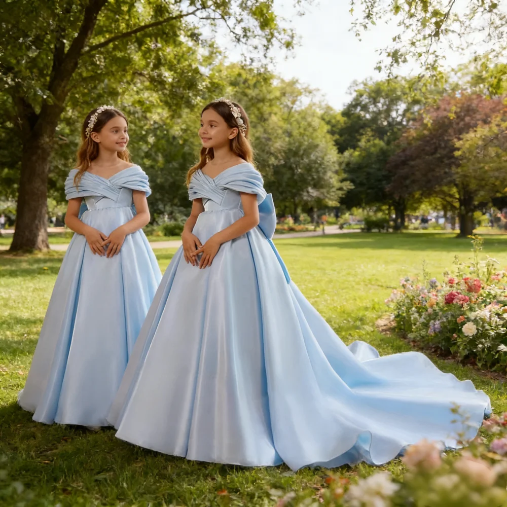 

Детское синее платье для девочек с шлейфом, нарядное, для дня рождения, свадеб, выступлений, концертов, вечеринок, для девочек-цветочниц