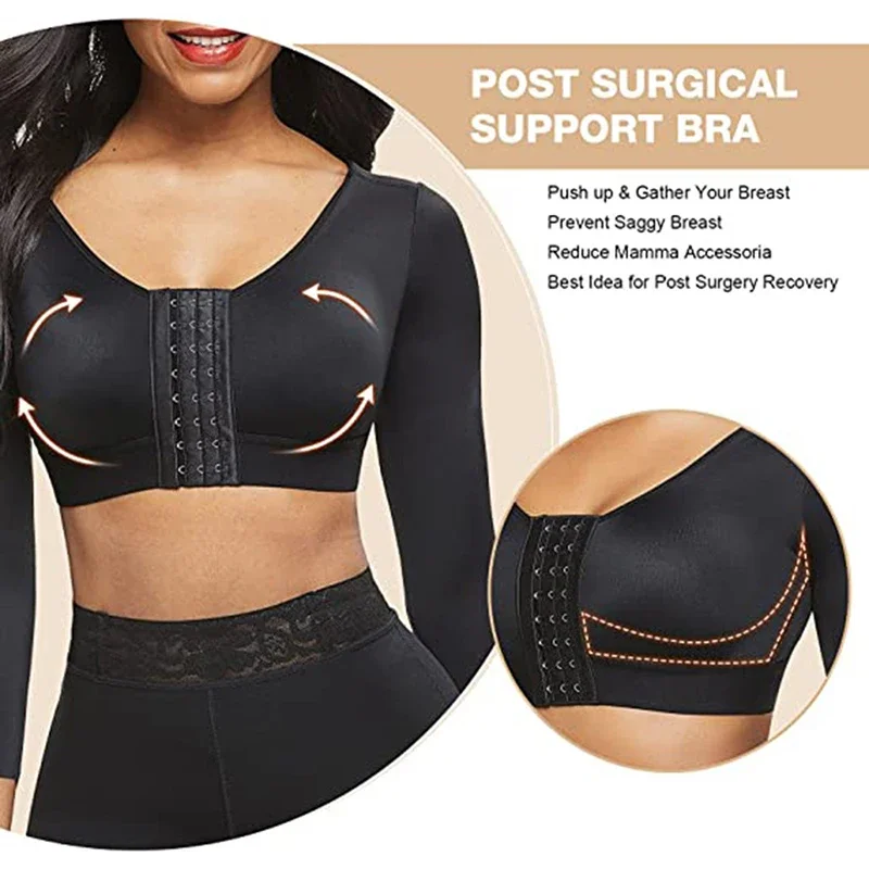 

Arm Shaper for Women Post Surgery Push Up Bra Compression Long Sleeves Corset Corrector Front Closure Slim Seamless Shapewear