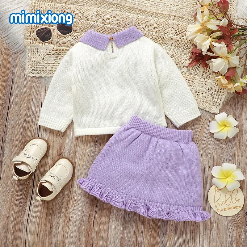 Winter Baby Girls Clothes Sets Purple Turtle Neck Long Sleeve Sweater Top+Dress Newborn Infant 2pcs Outfits 1-3Y Toddler Costume