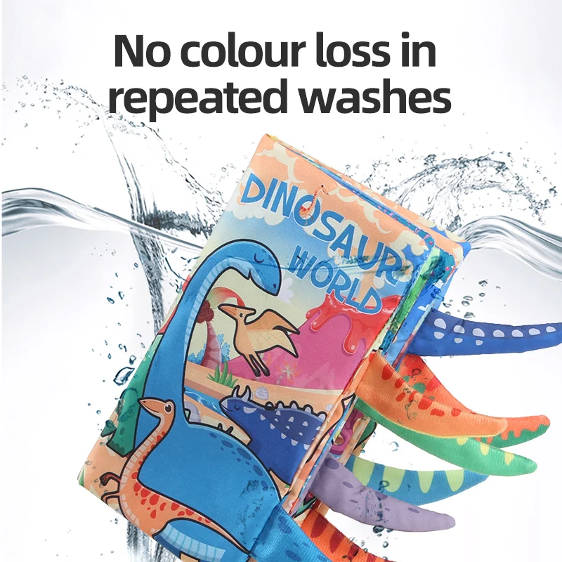 Baby-Stoffbuch, 6-seitig, Dinosaurier-Serie, 0–3 Jahre altes Kleinkind, Eltern-Kind-Interaktion, Schwanz-Stoffbuch, Babyspielzeug, Geschenk für Neugeborene