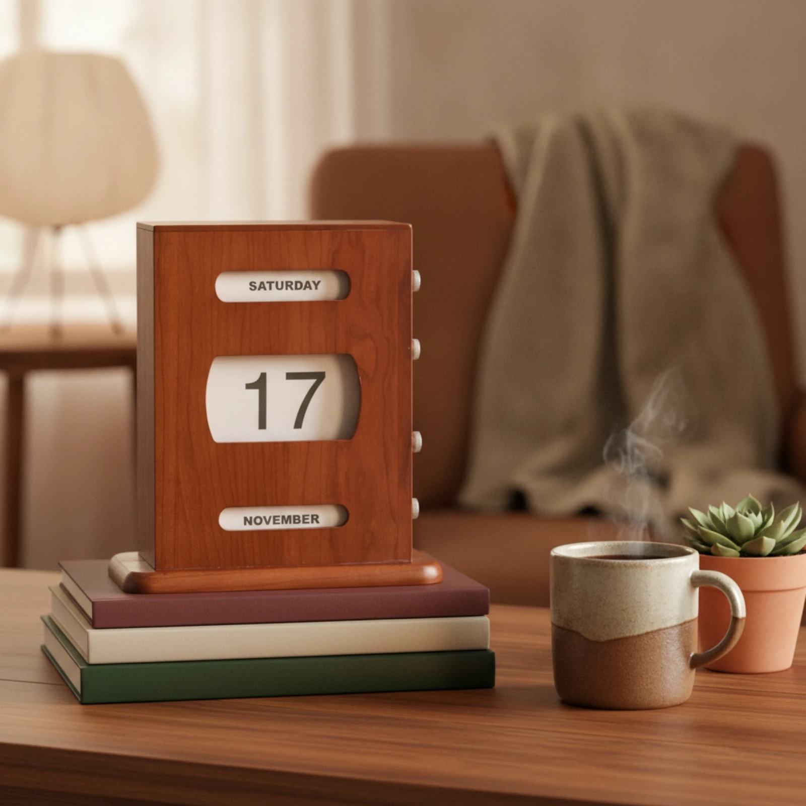 Perpetual Calendar with Knobs Vintage-Style Wooden Perpetual Calendar Self-Standing Decorative for Professionals, Home Office