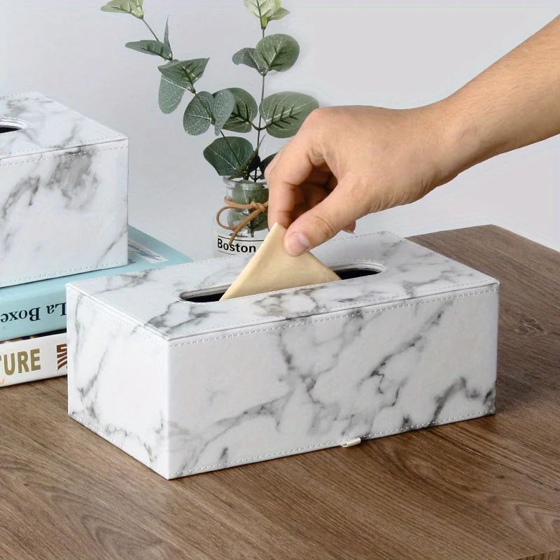 Rectangular Marble-Pattern Tissue Box Cover, Elegant Holder For Bathroom Vanity Countertop, Modern  Decor Accessory