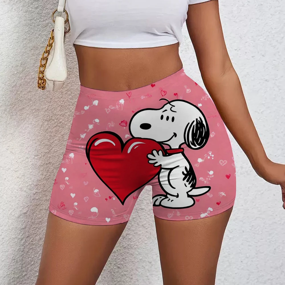 レディース スヌーピー プリント ヒップ リフト ヨガ ショーツ エクササイズ ハイウエスト プリーツ ヒップ リフト パンツ