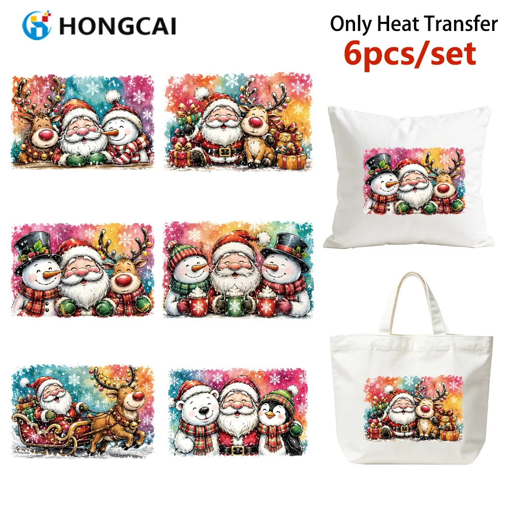 6Pcs Christmas HTV Iron-on Patches, Wash & Crack Resistant, Good Color Fastness, DIY Makeover for Clothes & Pillows