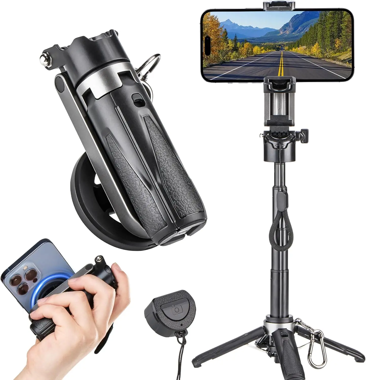 

Magsafe Tripod Stand for iPhone & Android, Portable Selfie Stick with Wireless Remote, Extendable Detachable Phone Tripod
