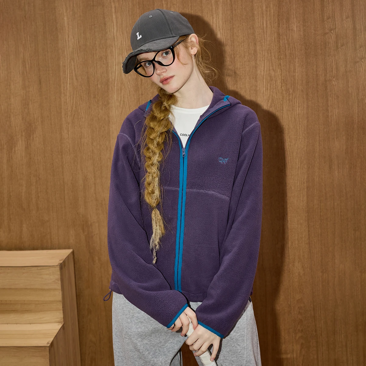 

2025 Winter Women's Minimalist Hoodie Color Block Fleece Jacket Retro Sportswear Coat Plush Lined Parka Casual Drop Shoulder