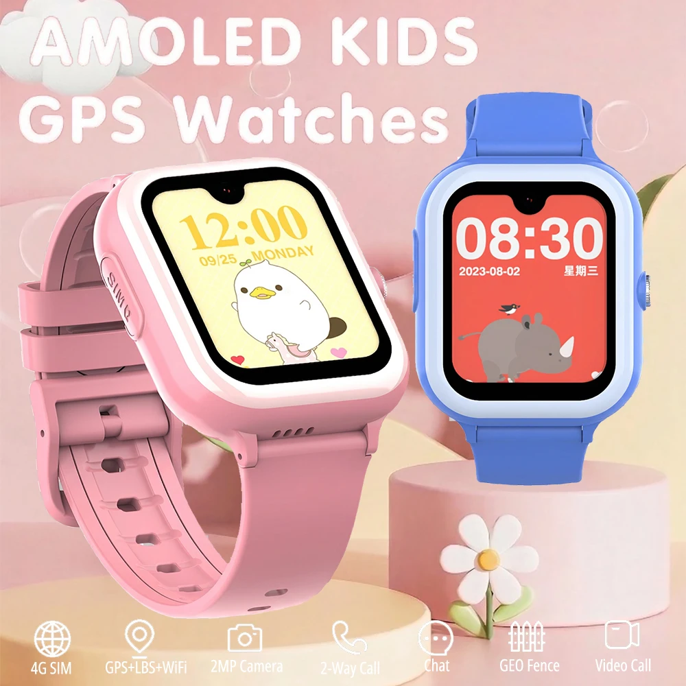 

AMOLED 4G SIM Card Kids Smartwatch 730mAh Battery GPS Student Smart Watch Phone 1GB+8GB WiFi 2MP Vedio Call Watches for Children