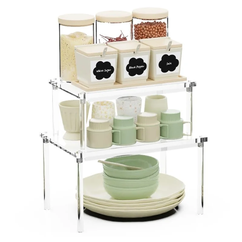 

MOPHE-House Essentials, комплект из 2 акриловых органайзеров для шкафа, прозрачная полка-органайзер для шкафа, органайзер для стоек для специй для подарков