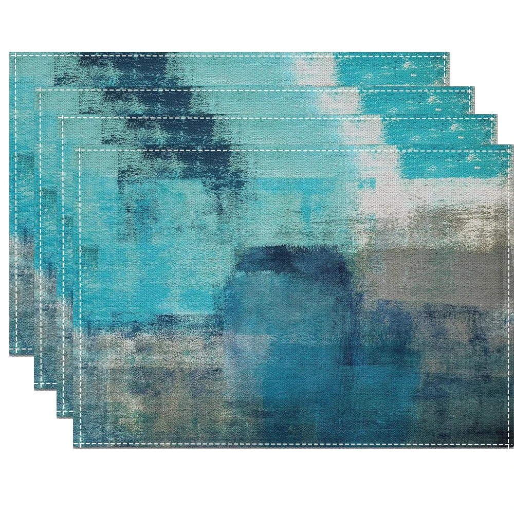Teal & Blue Watercolor Placemats Modern Abstract Art Table Decor Artistic Print for Contemporary Kitchen Stylish Dining Mats