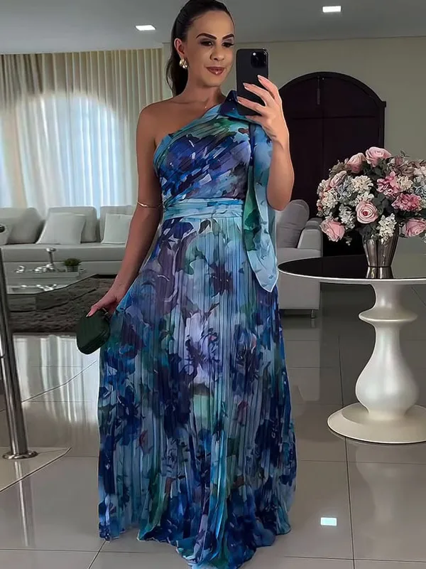 Sexy Floral Print oulder Bared Dr Street Sle A-Line Skirt Polyester Fiber Svel Women's Dr Wedding Scene