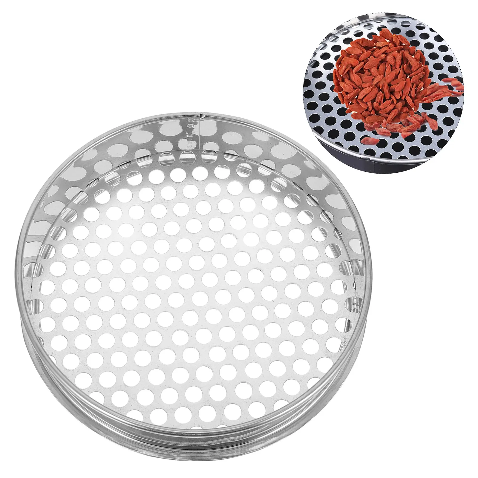 1Pcs 20Cm Round Hole Soil Sifter Stainless Steel 10Mm Mesh for Gardening Compost Sieving Rock Removal Dirt Screening Soil