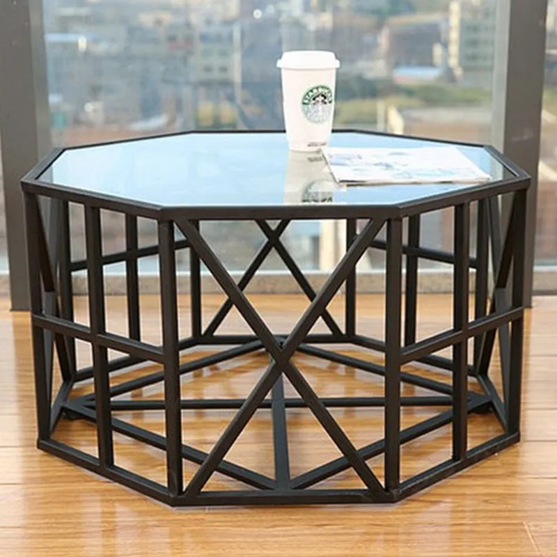 

LOFT retro wrought iron glass tea table octagonal coffee casual industrial style retro restaurant coffee table