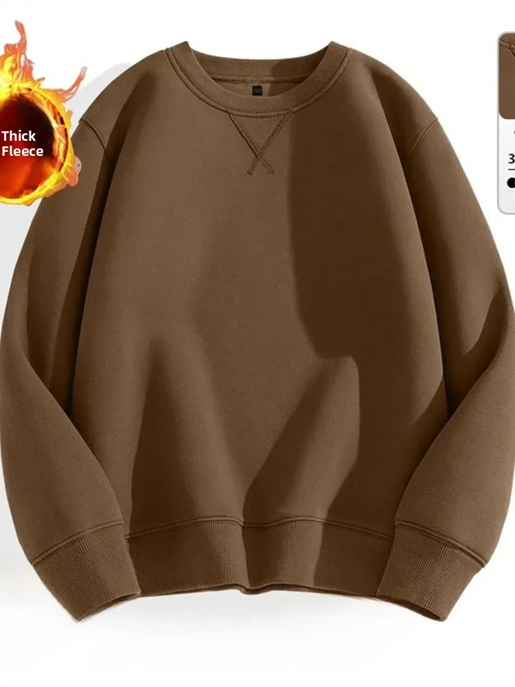 Heavyweight  Color Hoodless Sweatshirt Men's Inverted  round Neck Loose plus Size Long Sleeve Overhead Base Shirt