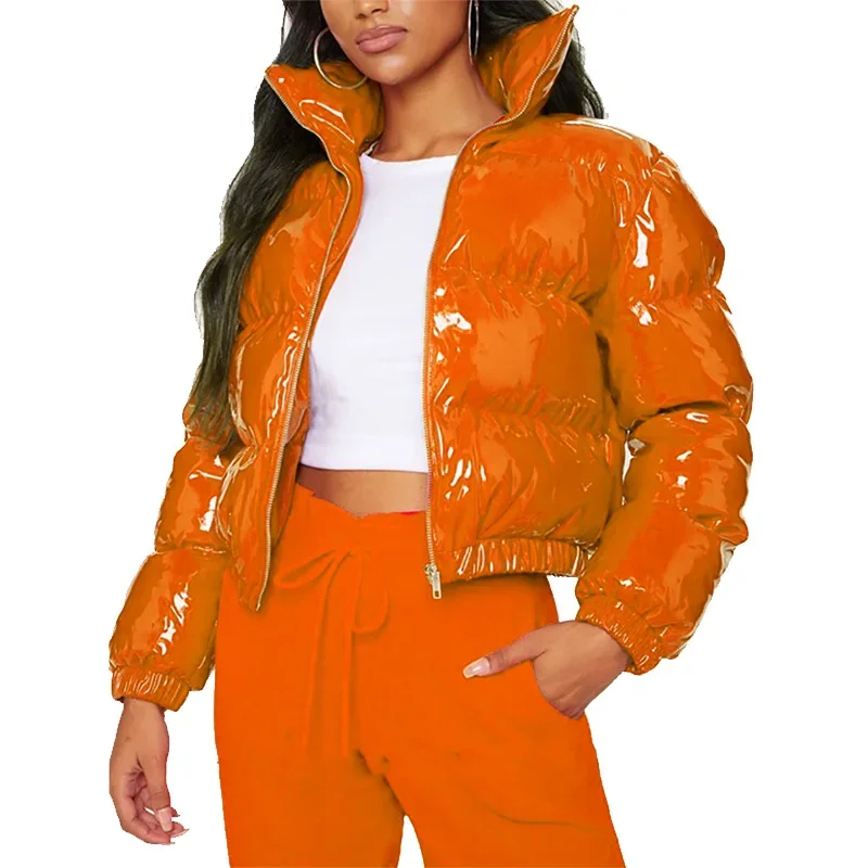 Warm Thick Coat Winter Patent Leather Bubble Coat Women Zipper Waterproof Latex Puffer Jacket Woman Plus Size S-2XL Parkas 2020