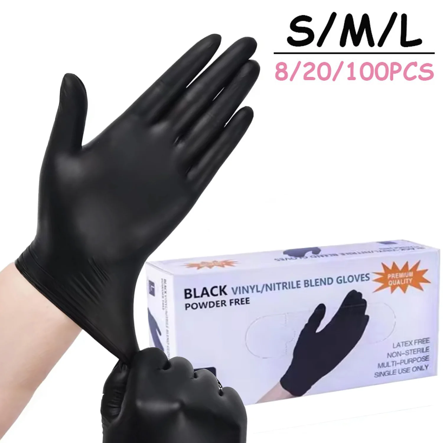 8/100PCS Black Nitrile Disposable Gloves Powder & Latex Free Gloves for Kitchen Cooking Household Beauty Petcare Hair Dye Gloves