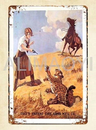 Colt Gun Advertising Poster Lady & Tiger metal tin sign wall decor Aluminum sign