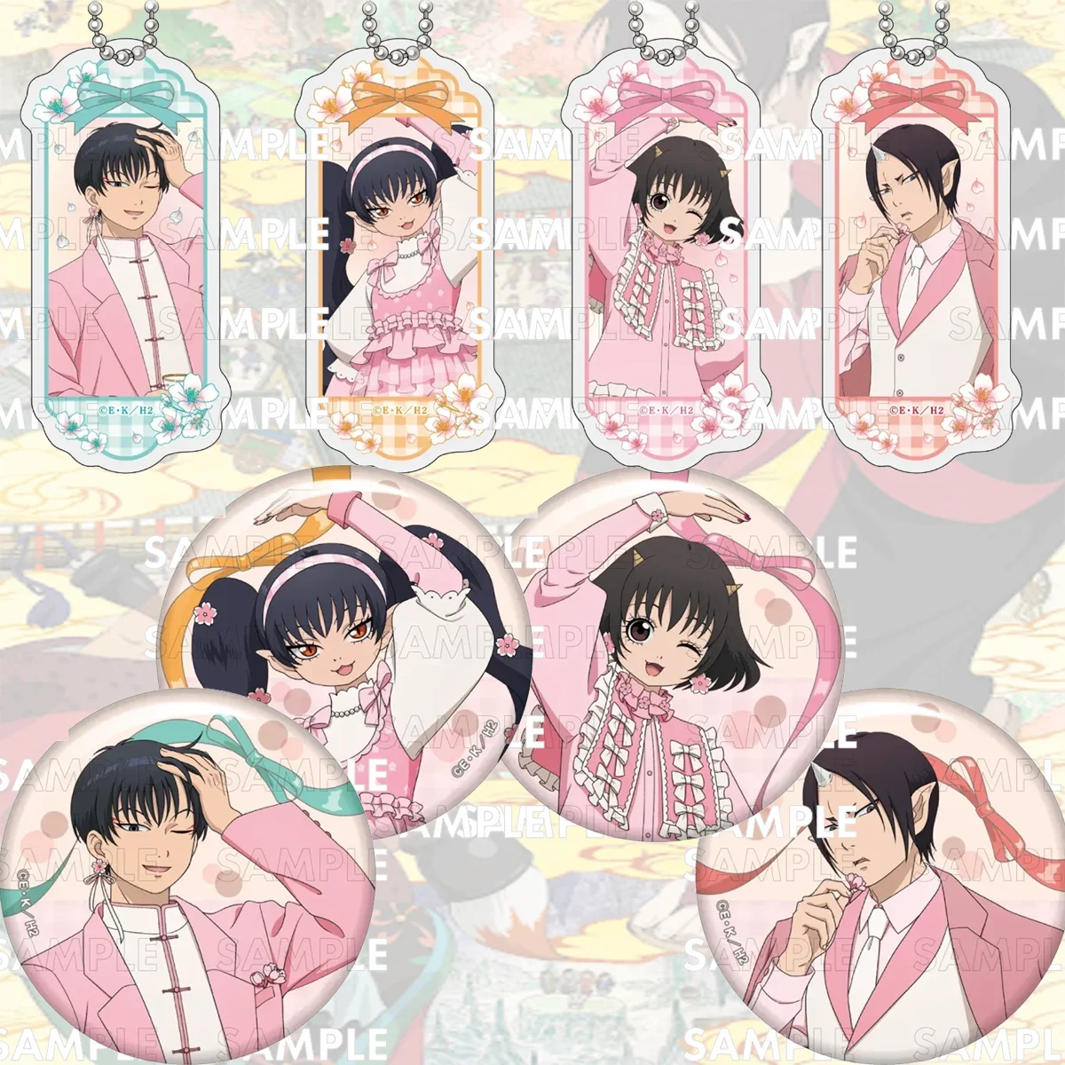 Anime Hoozuki no Reitetsu 6cm Acrylic Keychain & Badge Set, Hoozuki & Hakutaku Figure, Easter Gift for Anime Fans