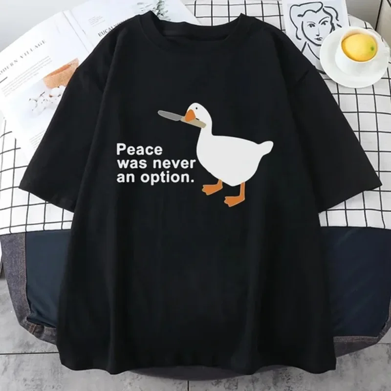 Fashion Peace Was Never An Option Funny Print Women Retro T-Shirt Cool Street Y2K T-Shirt Cotton Soft Round Neck T-Shirt