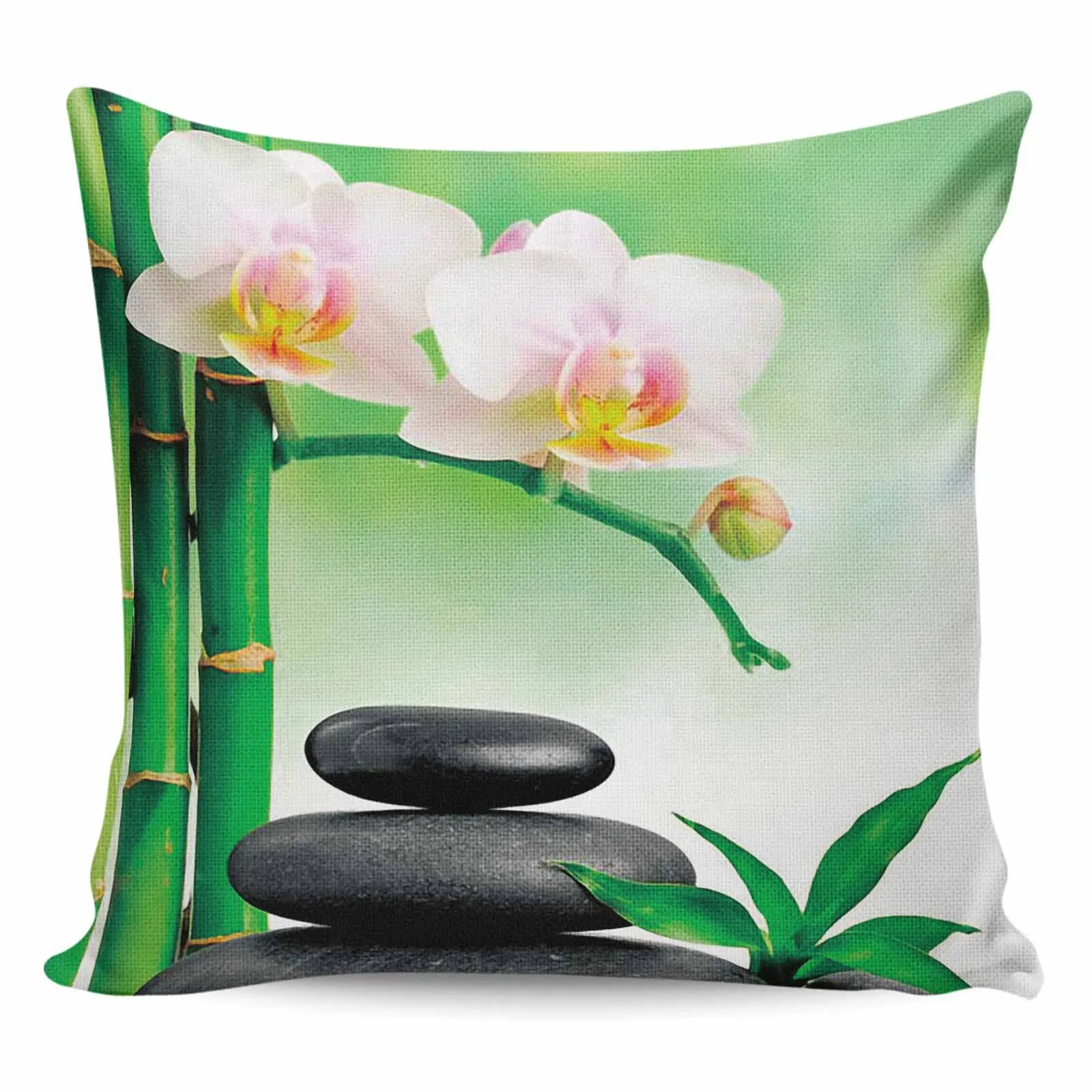 

2/4PCS Waterproof Pillow Cover Zen Stones Orchids Flower Green Bamboo Square Throw Pillowcase Home Decoration Sofa Cushion Cover