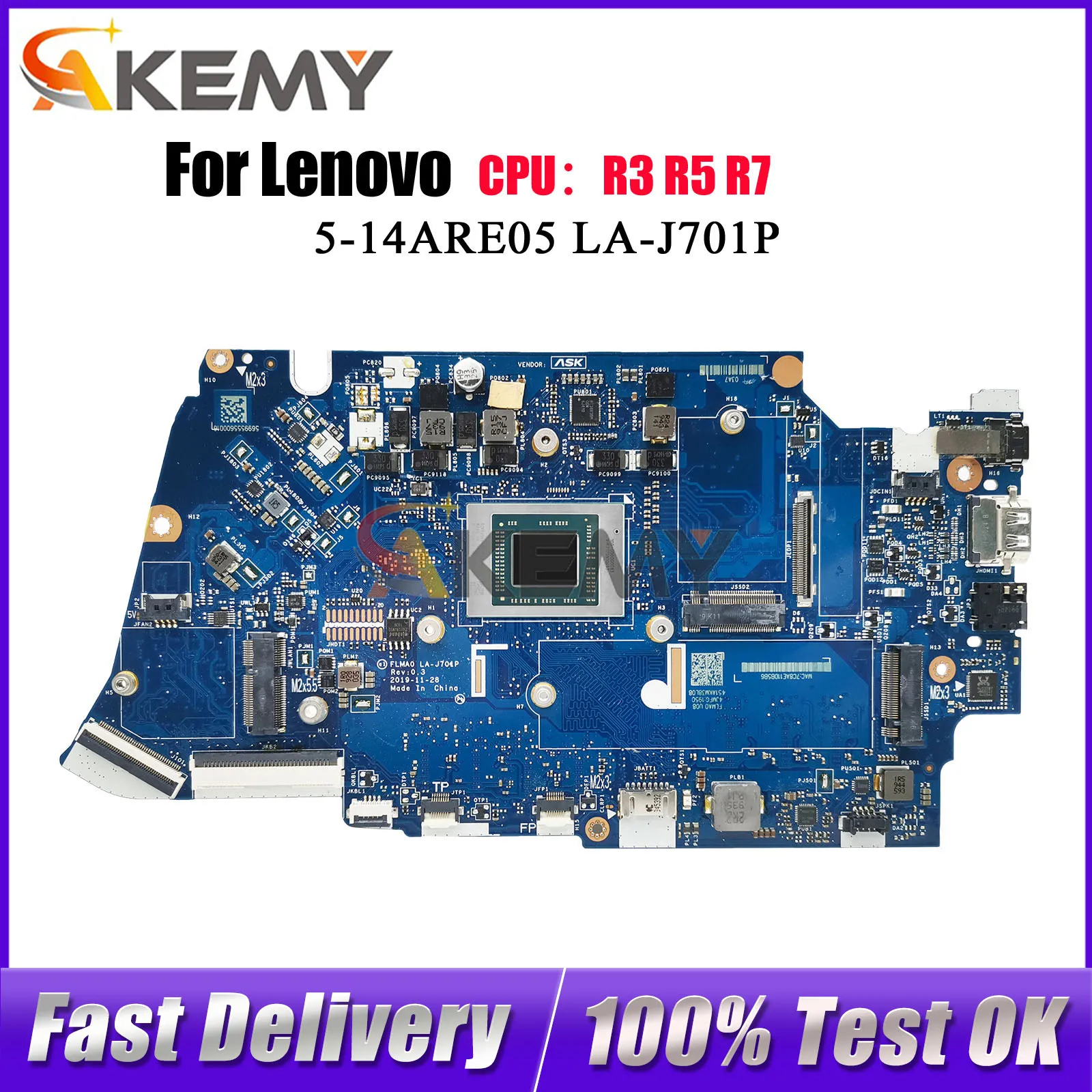 

For Lenovo Ideapad 5-14ARE05 LA-J701P Laptop Motherboard with AMD R5 R7 CPU 8GB 16GB RAM 100% Tested OK