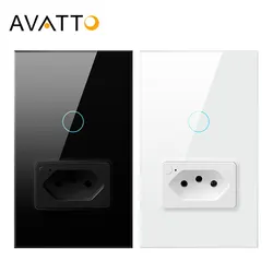 Avatto tuya wifiウォールスイッチ & ソケット4x2ガラスパネル1/2ボタンブラジルスマートライトスイッチリモコン用alexa google home