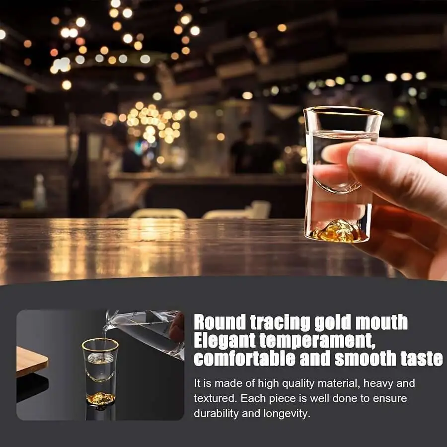 High Quality 6Pcs 0.5Oz/15ml Premium Shot Glass Cups With Gold Leaf Detailing - Elegant Liquor Glasses Set Perfect For Cocktails
