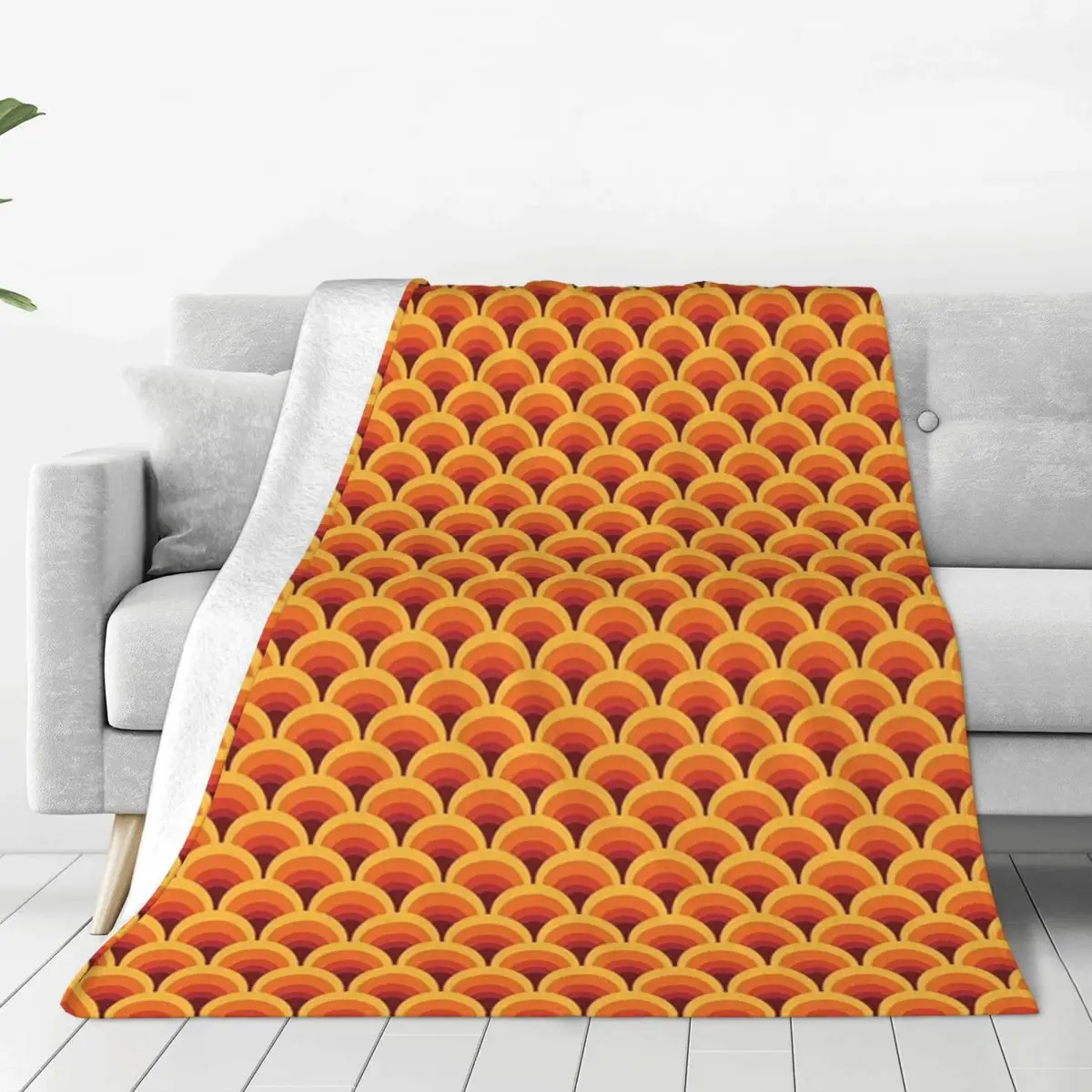 Orange Wave Gradient Retro Pattern Blankets Fleece Multi-function Sofa Throw Blankets For Home Bedroom Outdoor Throws Bedspread