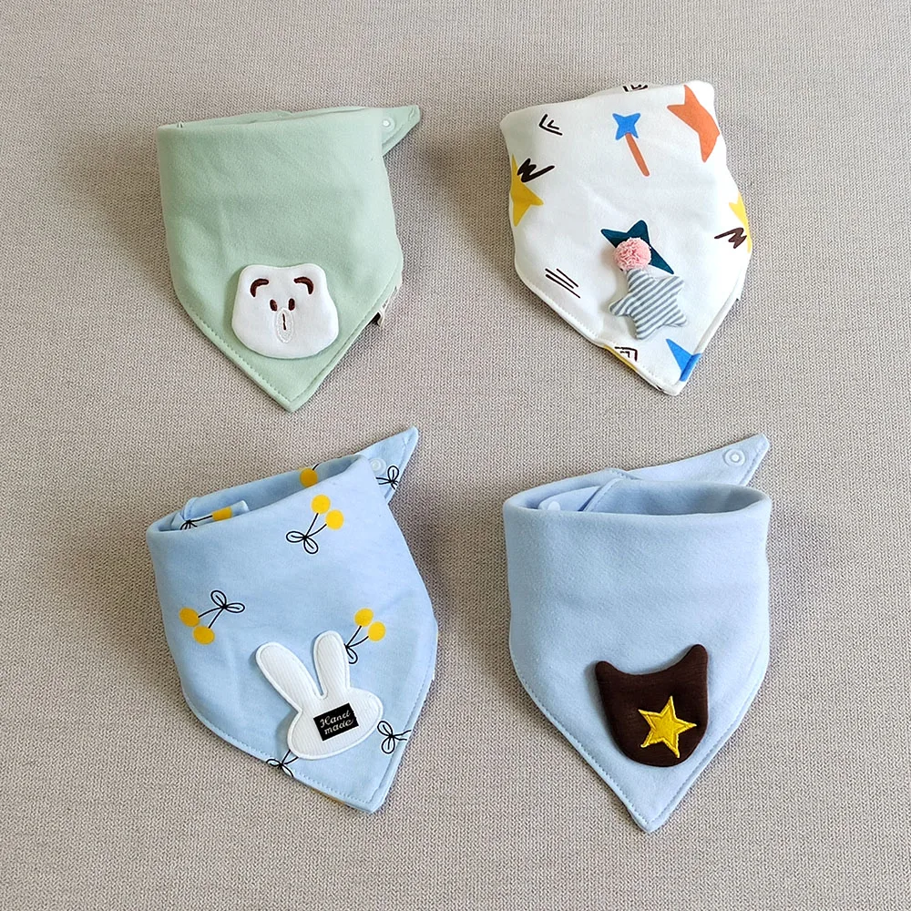 4 Pieces Baby Boy Bibs Cotton Triangle Soft Saliva Towel Baby Girl Feeding Apron Bandana Bibs Set Newborn Accessories