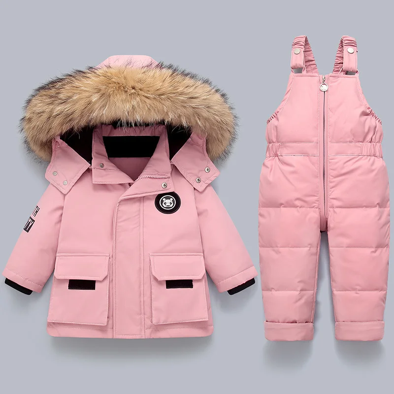 children clothing set 2 pcs down jacket hooded strap suit boys thicken warm parka infant overcoat baby toddler girl kids clothes image 3