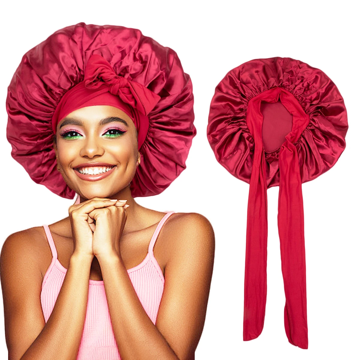 

Big Size Satin Silk Bonnet, Night Sleep Cap for Curly & Springy Hair, Hair Protection Head Cover for Women