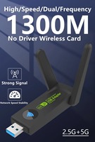 Wireless USB 3.0 WiFi Adapter 1300Mbps Dual 2Dbi Antennas 5G/2.4G WiFi Adapter for Desktop PC Laptop Wireless Network Adapters