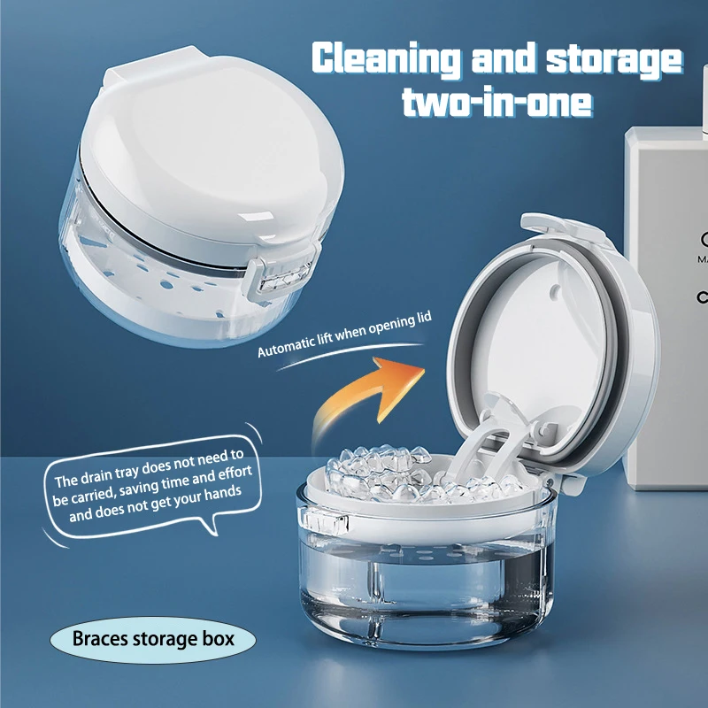 [E] Orthodontic Retainer Invisible Braces Box Storage Soaking Teeth Denture Cleaning Portable Container