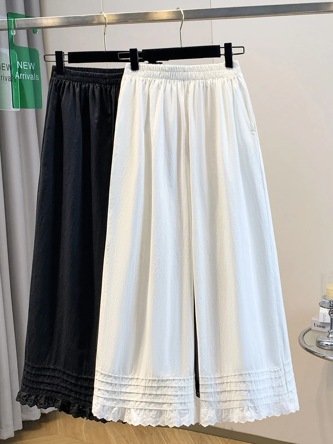 

Широкие брюки с хлопковой кружевной отделкой, женские летние брюки небольшого размера, художественные японские повседневные прямые брюки девять