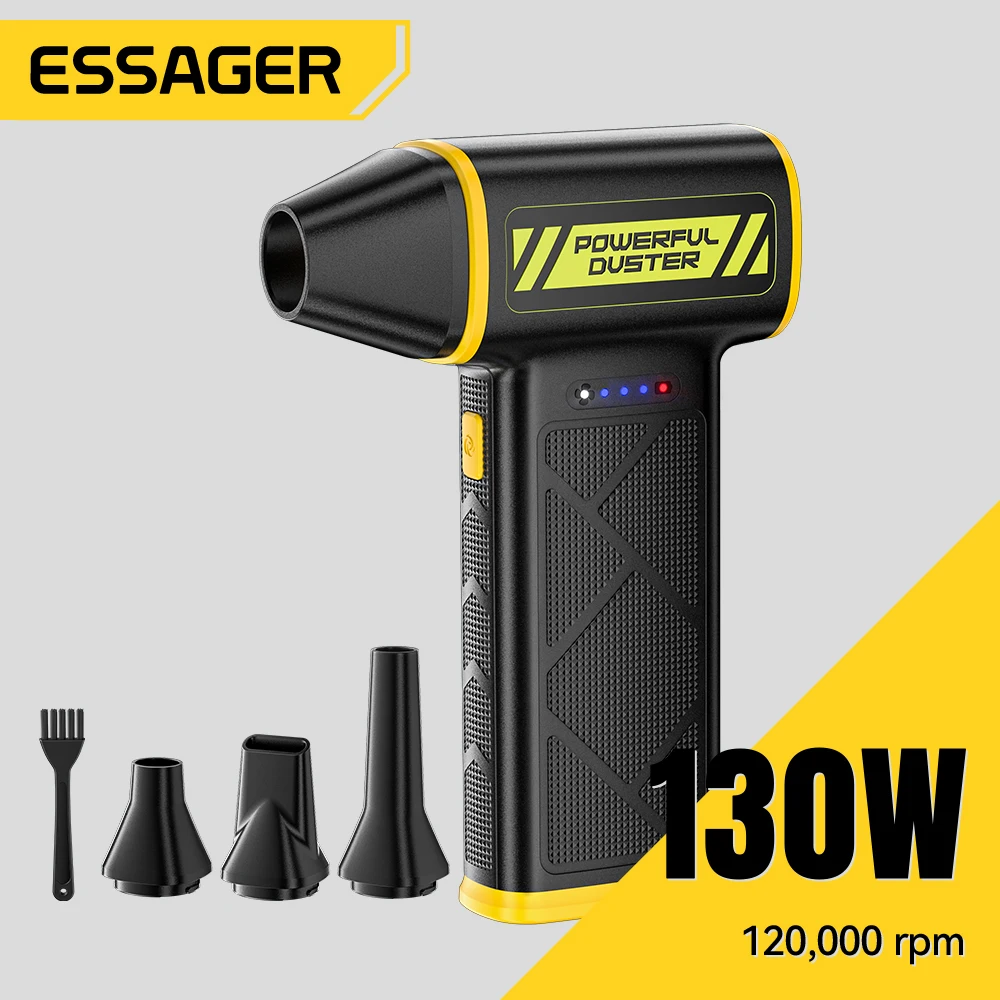 Essager 130W High-Speed Compressed Air Duster 120000RPM Portable Fan with 5000mAh Battery for PC Car And Home Cleaning