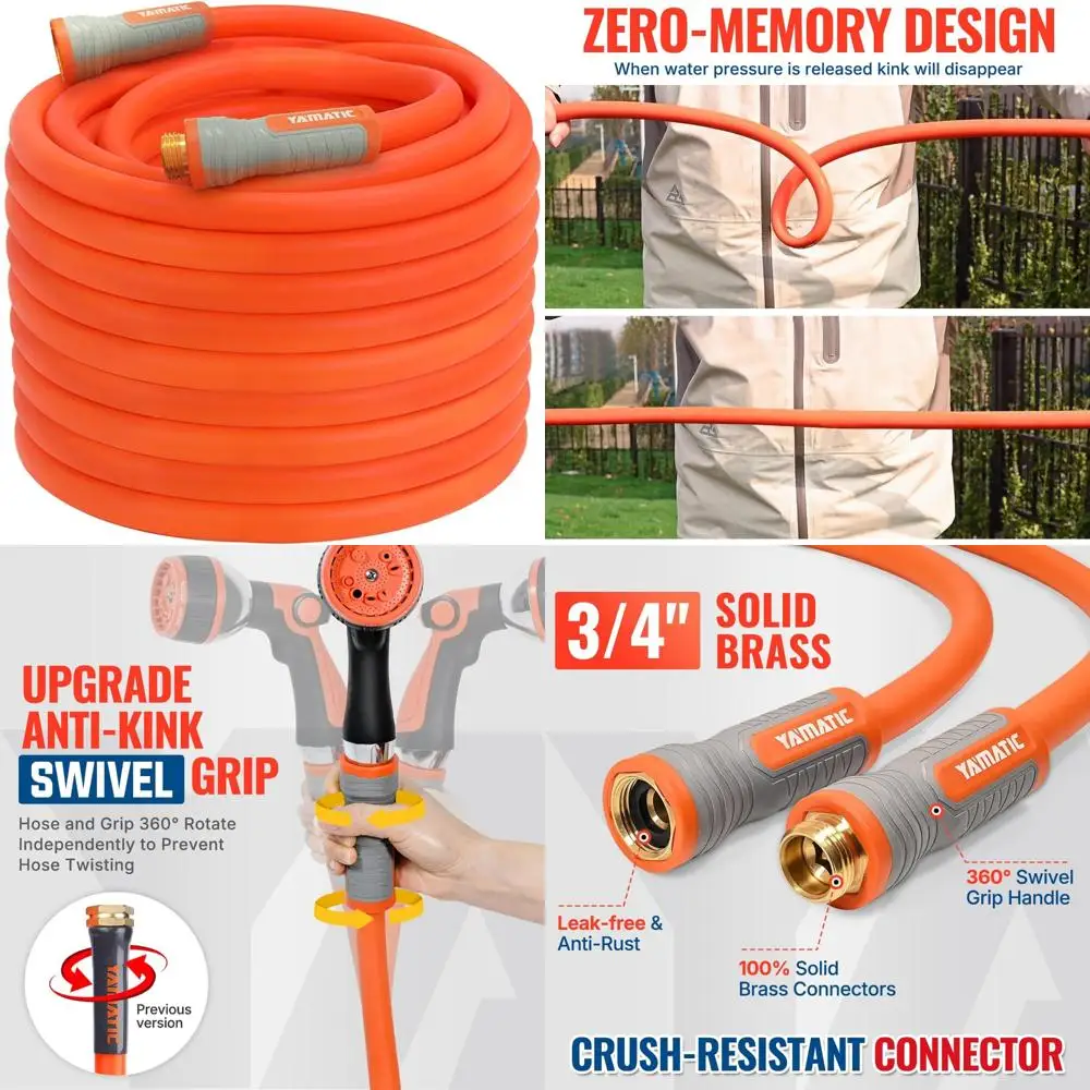 

Super Flexible All-Weather Heavy Duty Garden Hose, 5/8 Inch x 100 Feet, Burst-Resistant, Lightweight, with Swivel Fittings for O