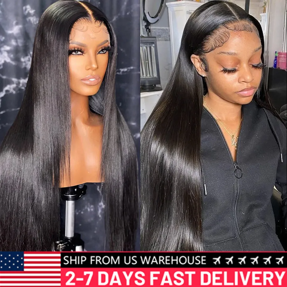 180density 13X4 13x6 Lace Front Human Hair Wigs PrePlucked Brazilian 34inch Bone Straight Lace Frontal Human Hair Wigs For Women