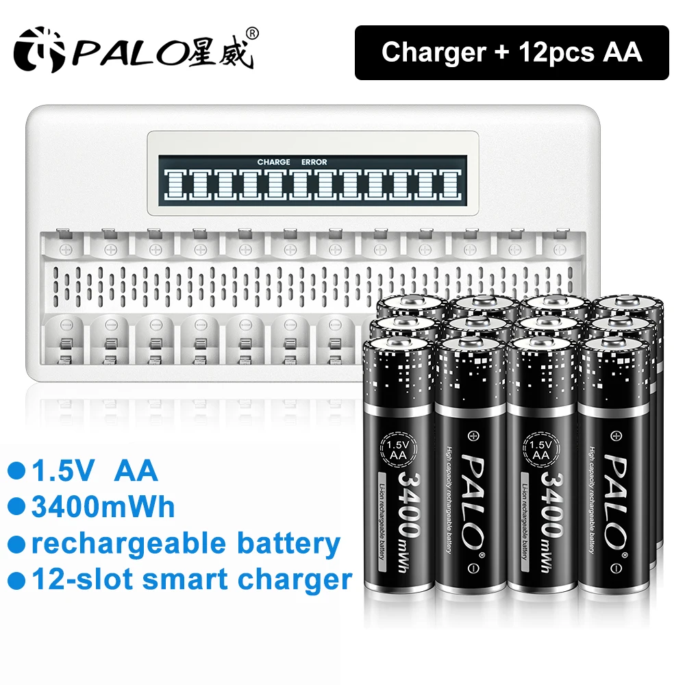 Palo 1.5V 3400mWh AA แบตเตอรี่แบบชาร์จไฟได้ AA แบตเตอรี่แบบชาร์จไฟได้ลิเธียมแบตเตอรี่โทรศัพท์2A สำหรับคีย์บอร์ดของเล่น