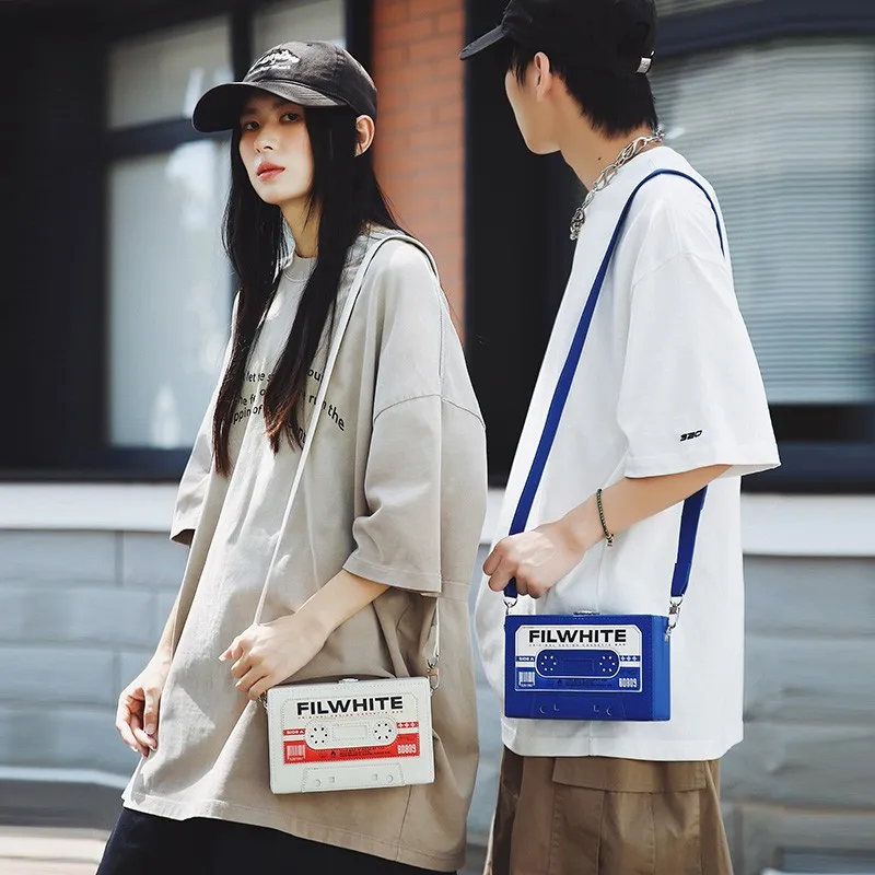 Hot Sale Niche Retro PU Hard Box Shoulder Bag Vintage Cassette Tape Shape Crossbody Bag Streetwear Couple Mini Messenger Handbag