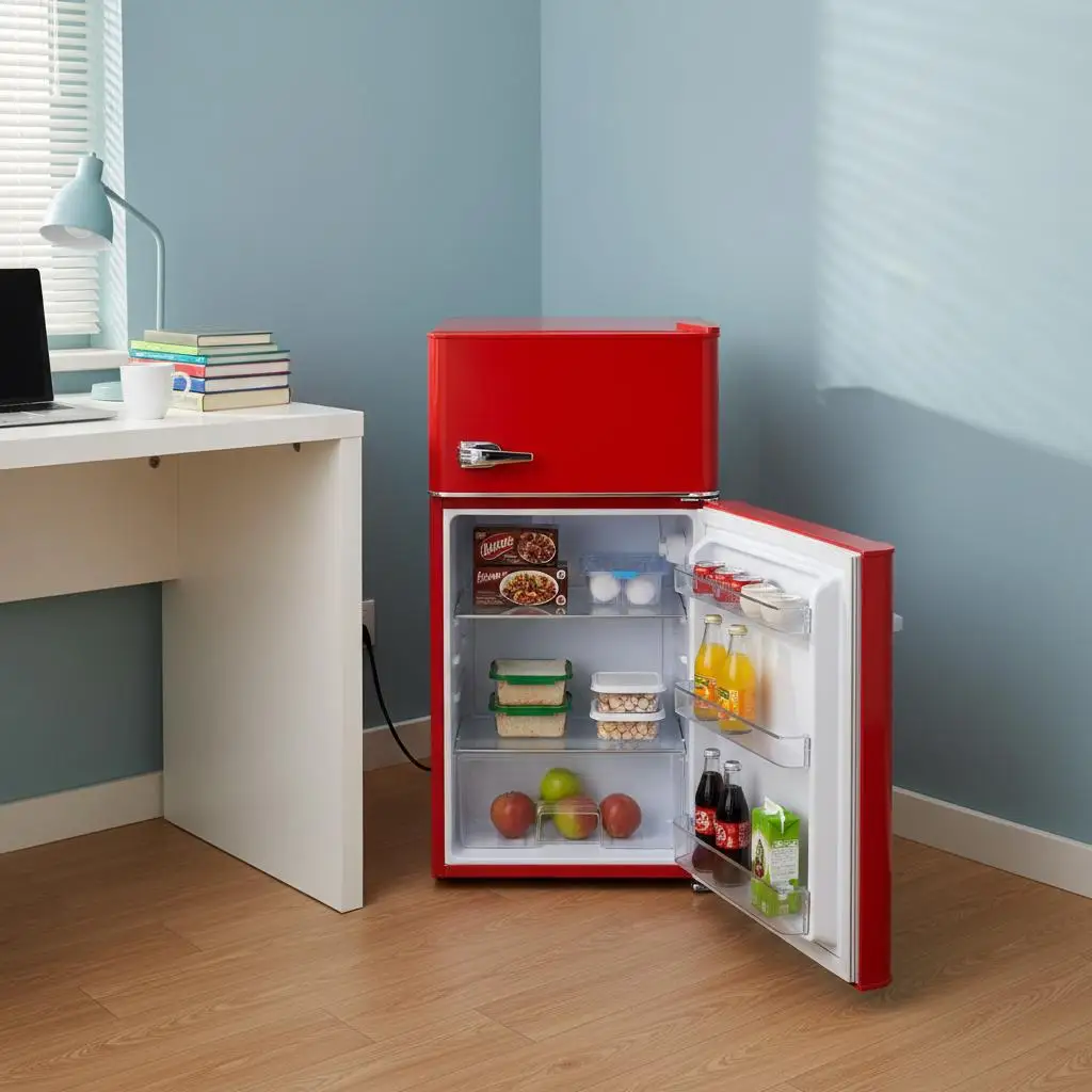 

Two Door Small Fridge 3.2 Cu.Ft For Dorm Office Bedroom Adjustable Temperature Glass Shelf Energy Saving Low Noise Compact Ch